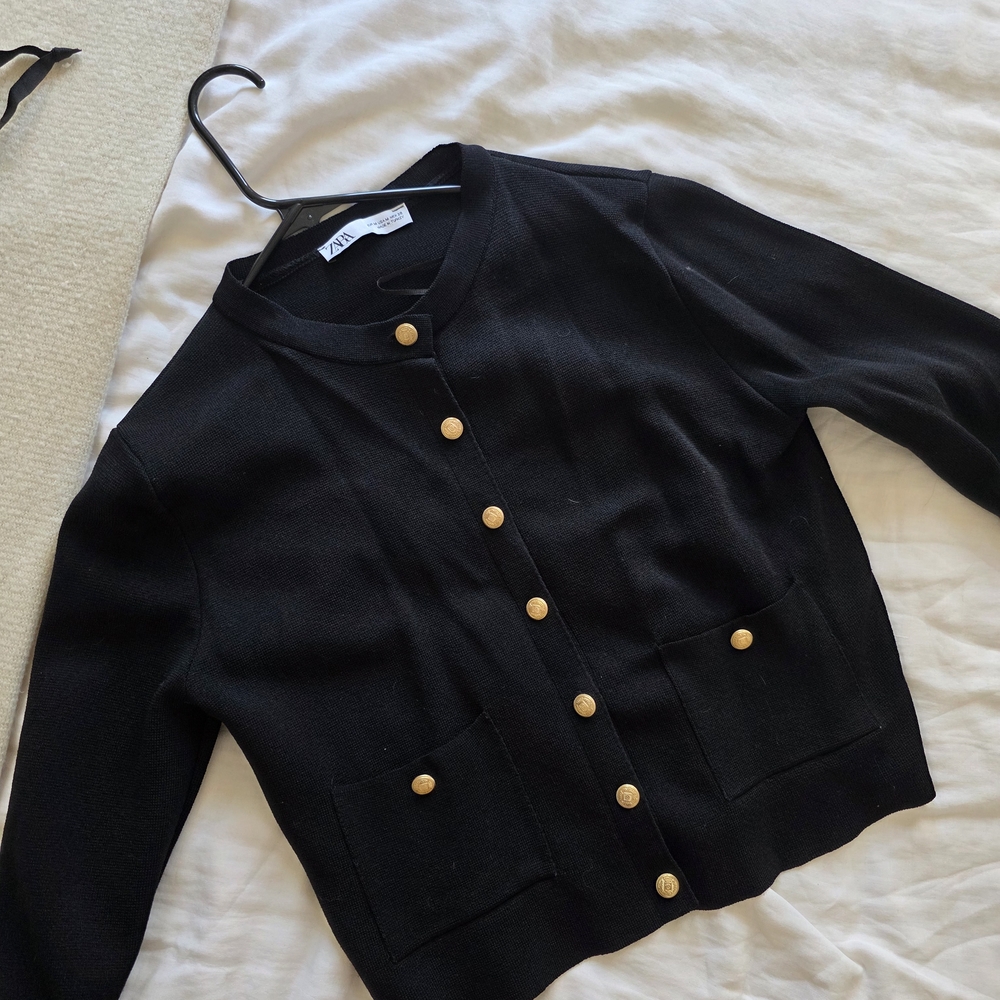 Zara Black Cardigan with Gold Buttons